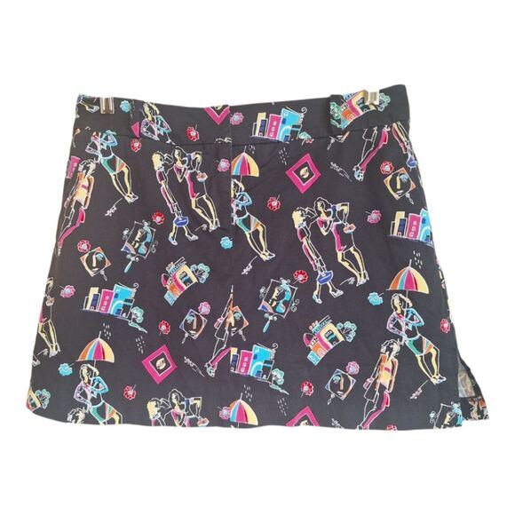 ATTYRE NY Colorful Skort 8P Black with Brite Multi Retro Fun City Ladies Print - Picture 2 of 16